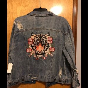 Vanilla Star tiger destroyed denim jacket NWT